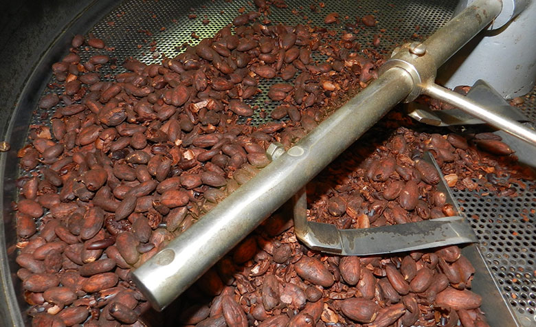 Kakaobohnen im Verarbeitungsprozess
